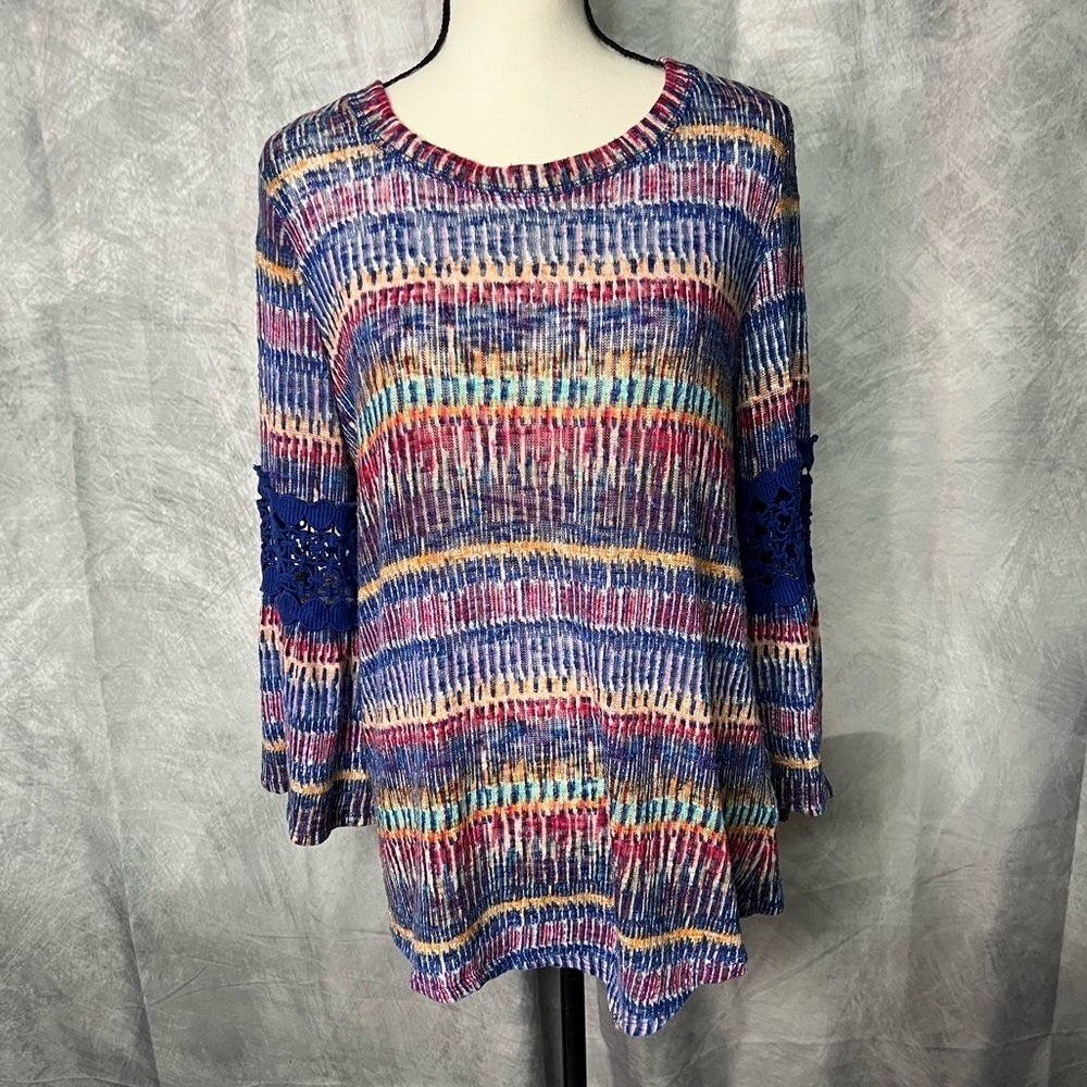 JohnPaulRichard Multicolor Bell Sleeve Handkerchief Asymmetric Hem Tunic Sweater